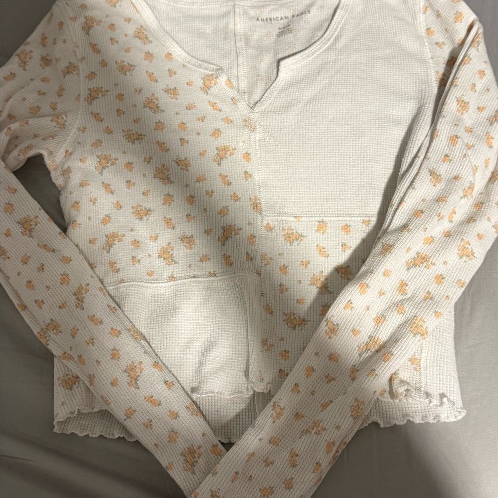 White Floral Long Sleeve Top